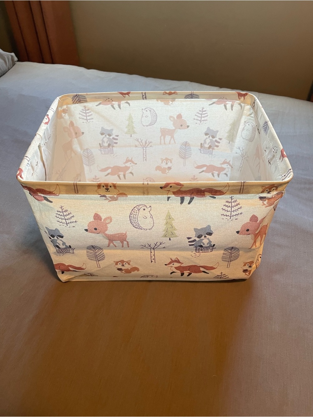 Neutral Woodland Animal Fabric Storage Bin - Cream and Pink